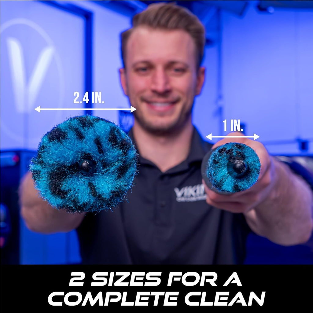 VIKING Wheel Barrel Brush Set, Cleaning Brush for Wheels and Car Detailing Kit, Includes Slim and Regular Diameters, 16 Inch Length, Teal, 2 Pack
