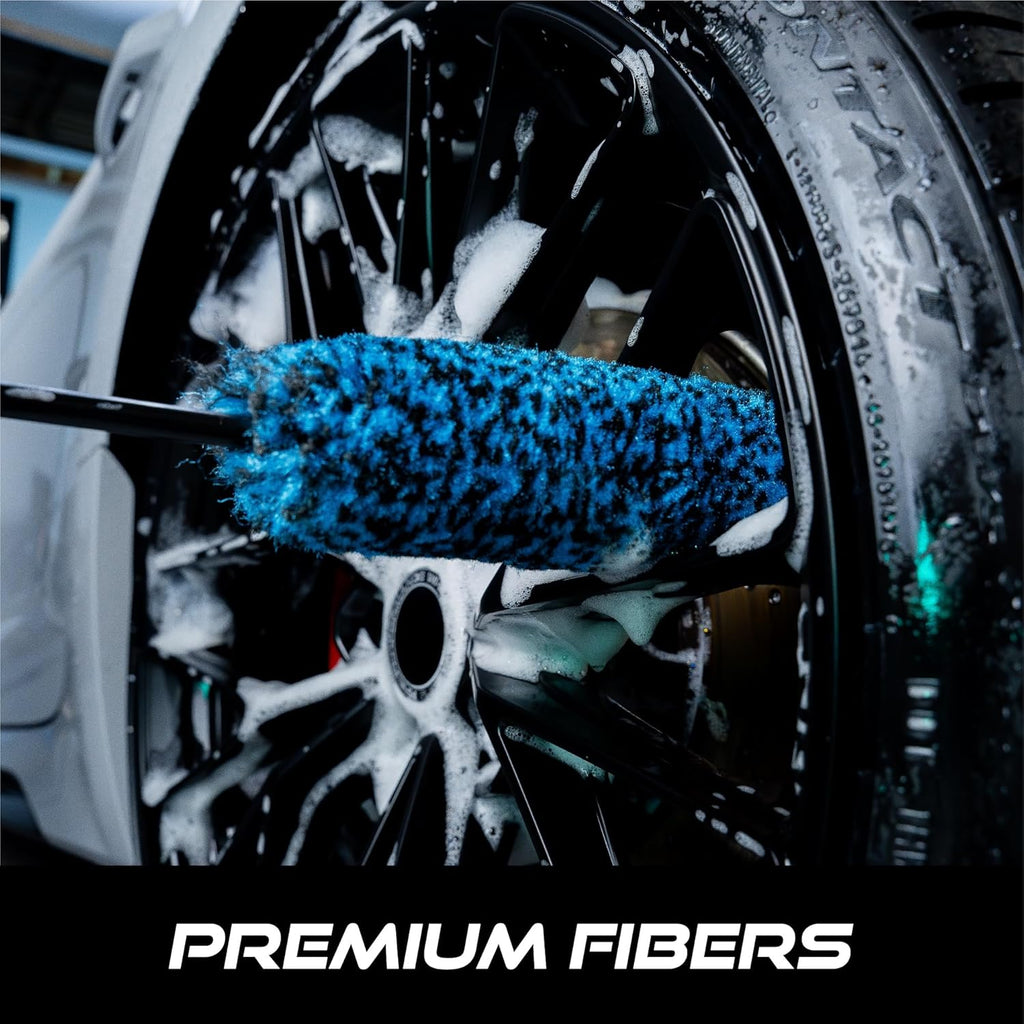 VIKING Wheel Barrel Brush Set, Cleaning Brush for Wheels and Car Detailing Kit, Includes Slim and Regular Diameters, 16 Inch Length, Teal, 2 Pack