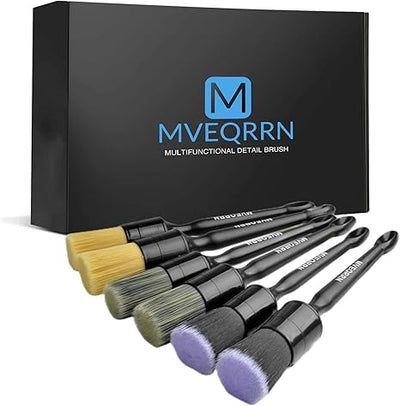 MVEQRRN 6pcs Car Detailing Brush Set-2pcs Boars Hair Car Detailing Brushes,2pcs Ultra Soft No Scratch Detailing Brush for Air Vent,Leather Seat 2pcs Detail Brushes Car Detailing for Interior Exterior